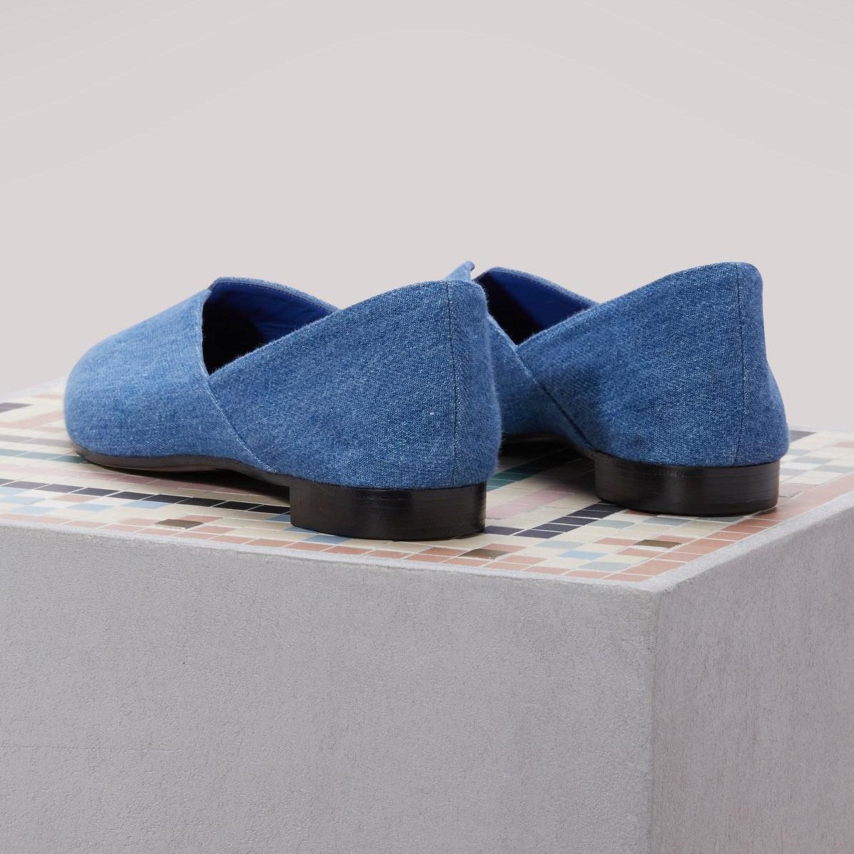 Blue Closed Toe Notched Casual Denim Flats for Women