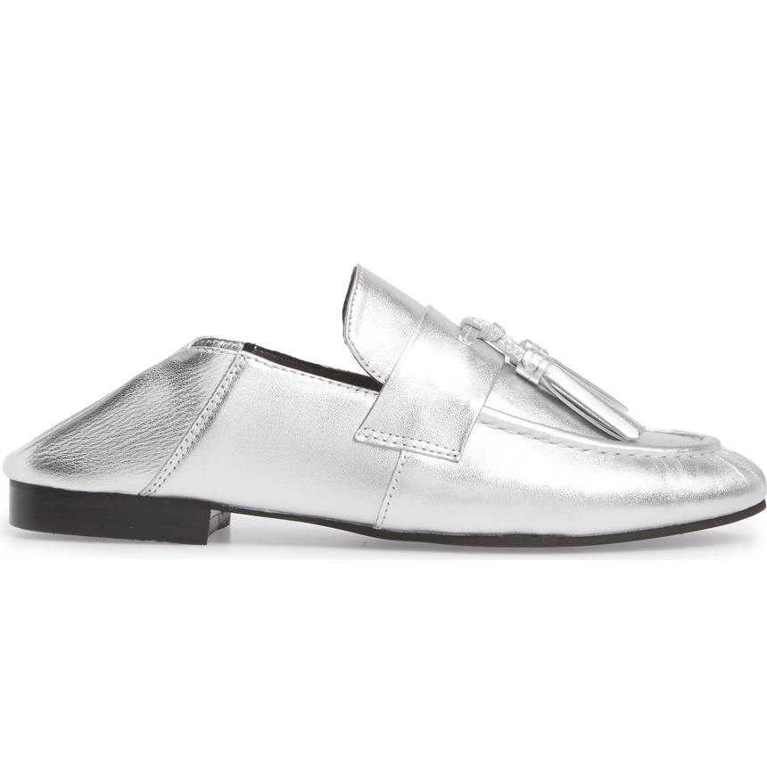 Silver Metallic Tassels Closed-Toe Flats Business Casual Female Shoes