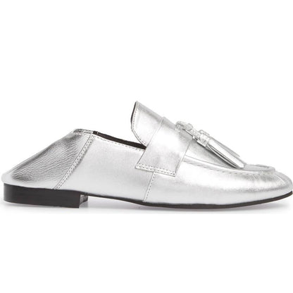 Silver Metallic Tassels Closed-Toe Flats Business Casual Female Shoes