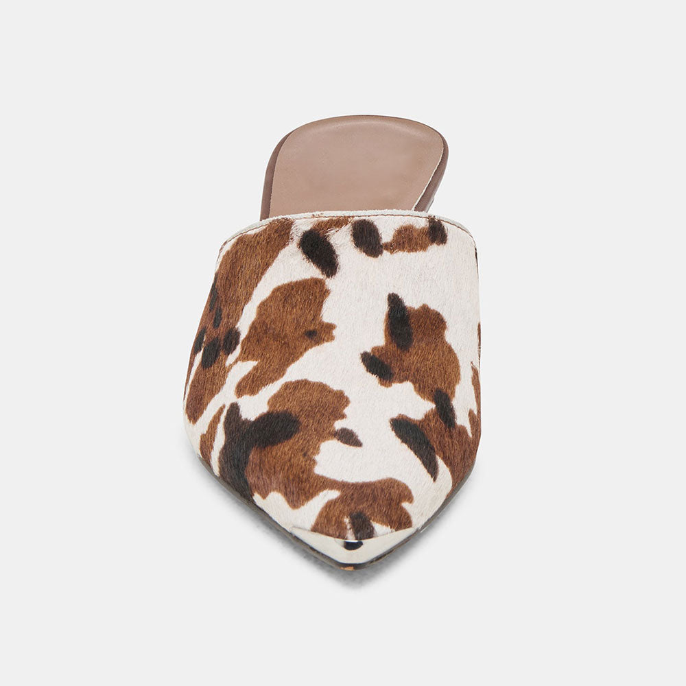 Beige & Brown Cow Print Pointed Toe Stiletto Heel Women's Mules Shoes