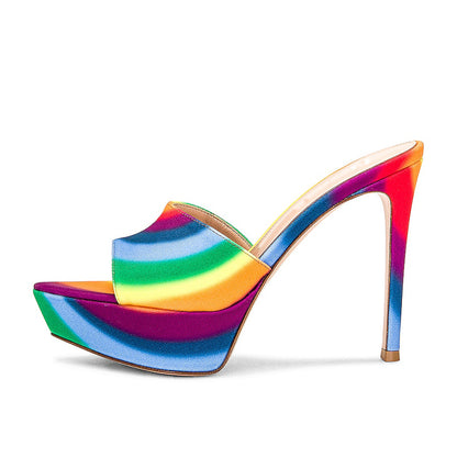 Women's Multicolor Pointed Toe Platform Mules with Stiletto Heel