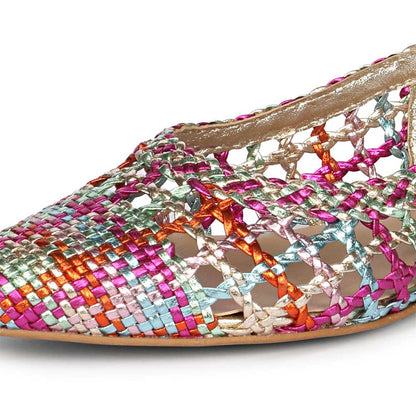 Multicolor Woven Pointed Toe Cut-Out Slingback Flat Shoes Women