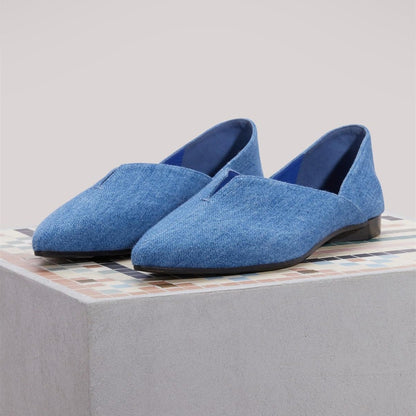 Blue Closed Toe Notched Casual Denim Flats for Women