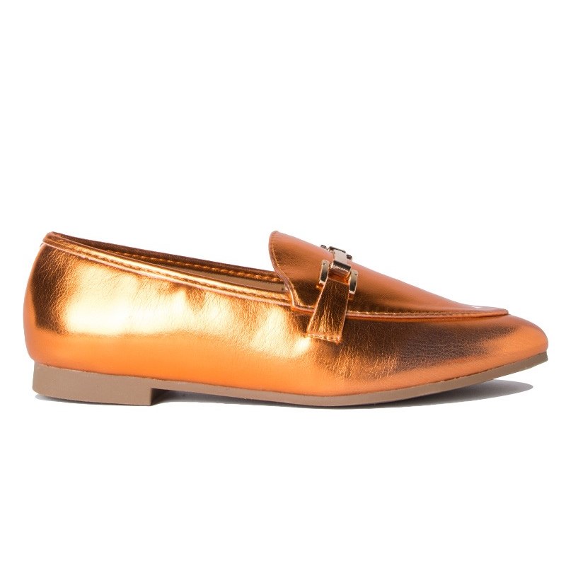Orange Metallic Closed-Toe Fashion Horsebit Women's Loafers