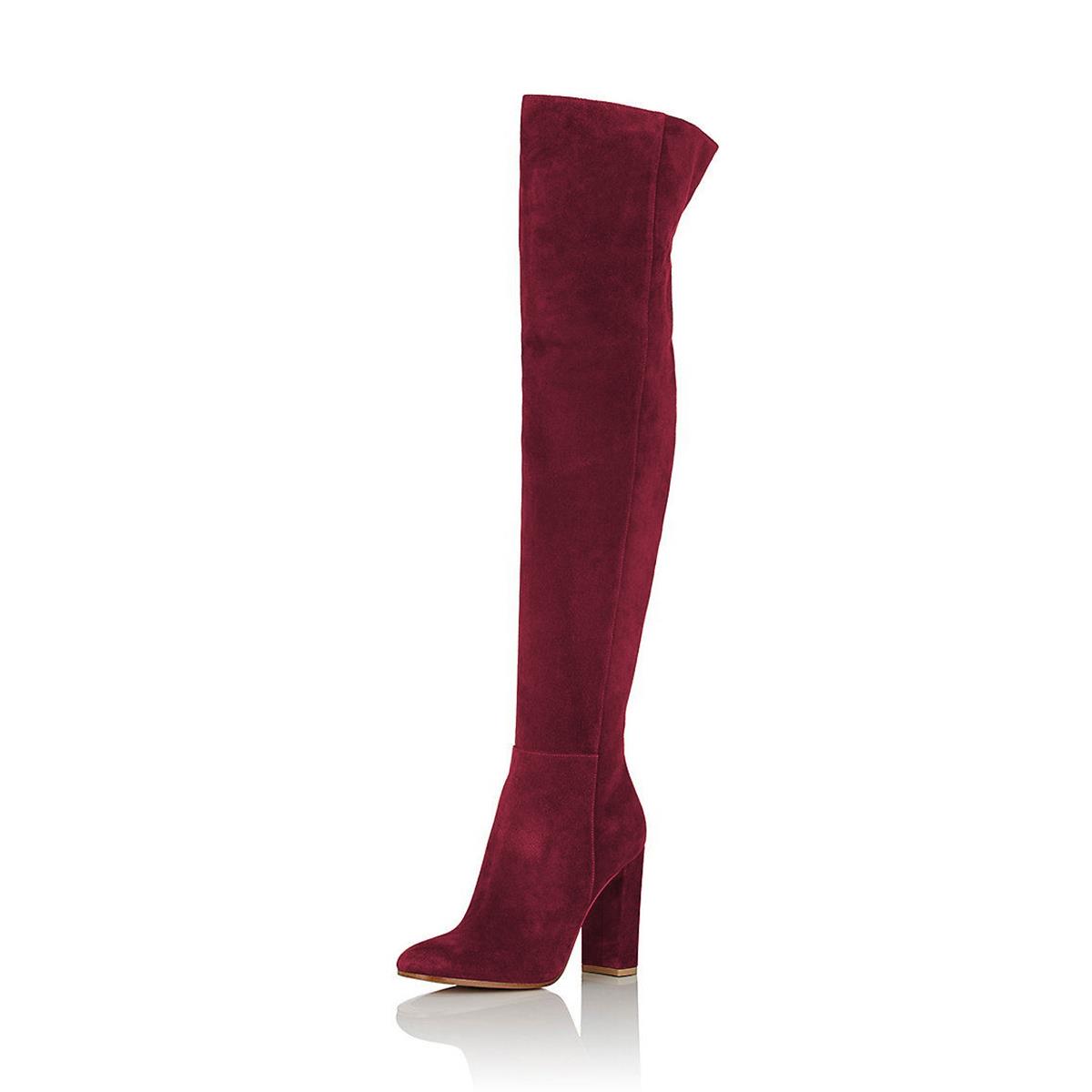 Women's Vegan Suede Closed Toe Over The Knee Boots with Block Heels