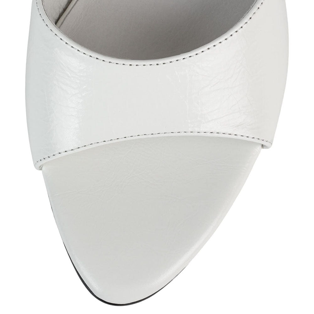 White Vegan Leather Round Toe 3__ Flared Heel Sophisticated Mules
