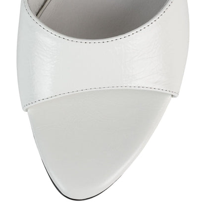 White Vegan Leather Round Toe 3__ Flared Heel Sophisticated Mules