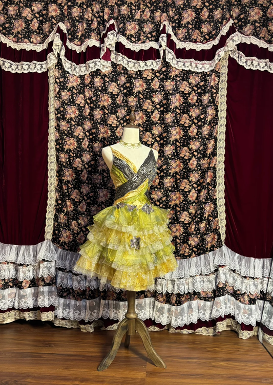 Vintage Yellow V-neck Spaghetti Strap Tulle A-Line Short Party Dresses Homecoming Dresses TP3914