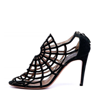 Women's Spider-Man Black Web Hollow-Out Heeled Sandals for Halloween