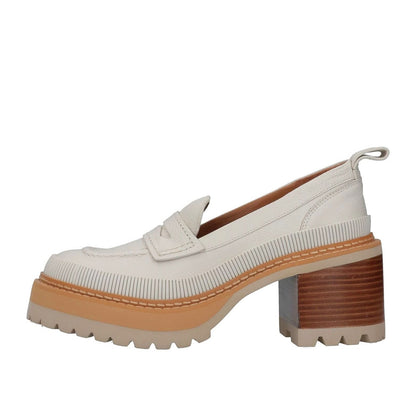 Classic Ivory Round Toe Chunky Heel Penny Loafers Women with Platform