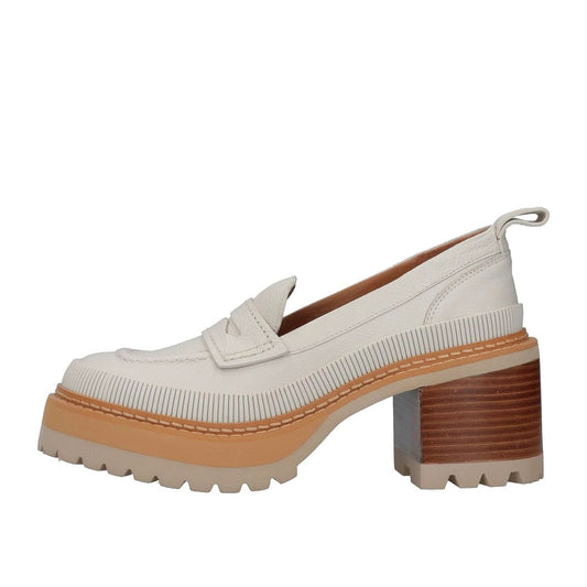 Classic Ivory Round Toe Chunky Heel Penny Loafers Women with Platform