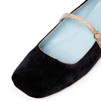 Black Velvet Square Toe Mary Jane Flats