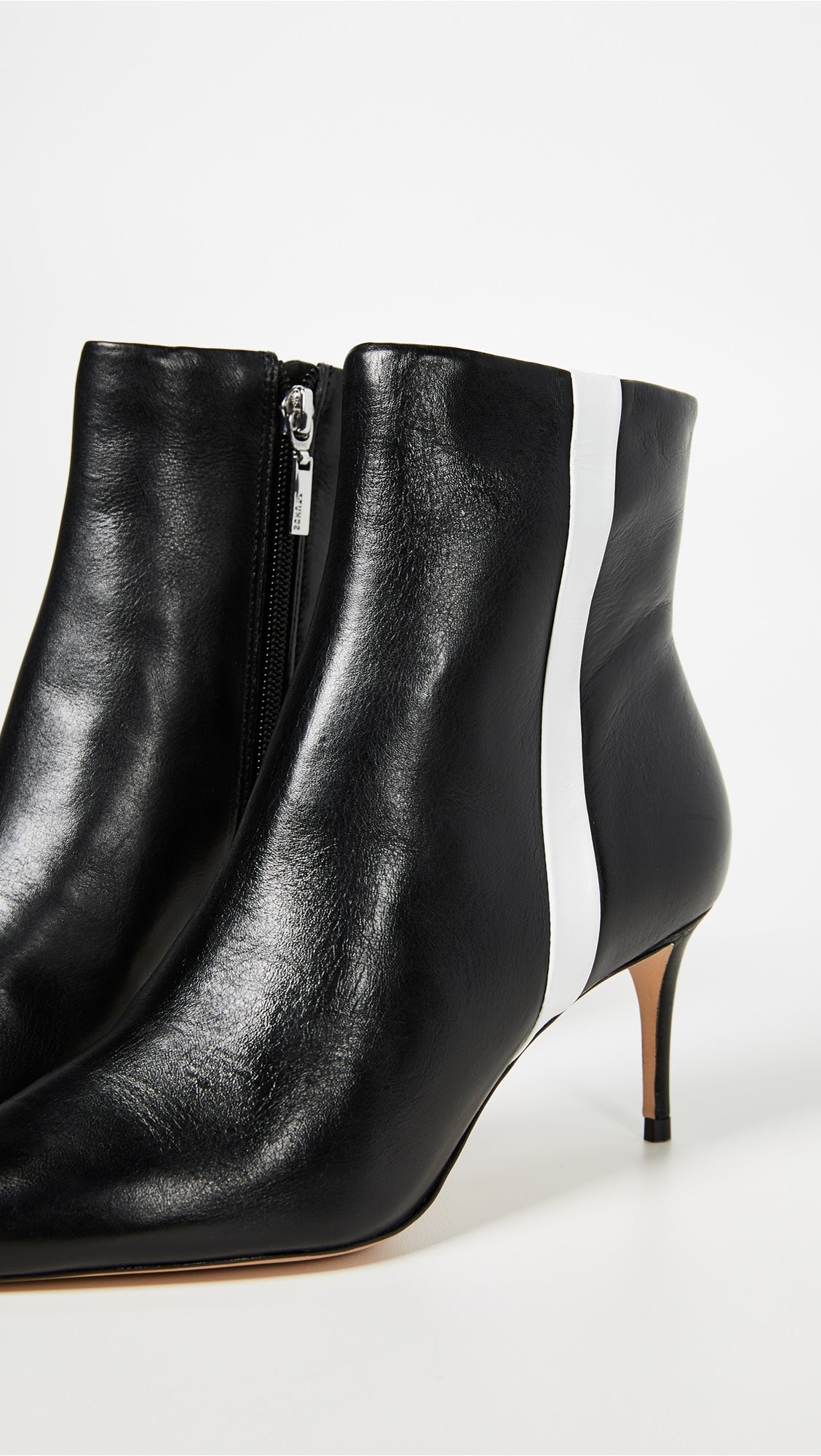 Black Pointy Toe White Stripe Stiletto Heel Ankle Boots