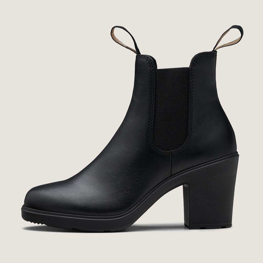 Black Round Toe Chunky Heel Platform Ankle Boots with Dual Pull Tabs