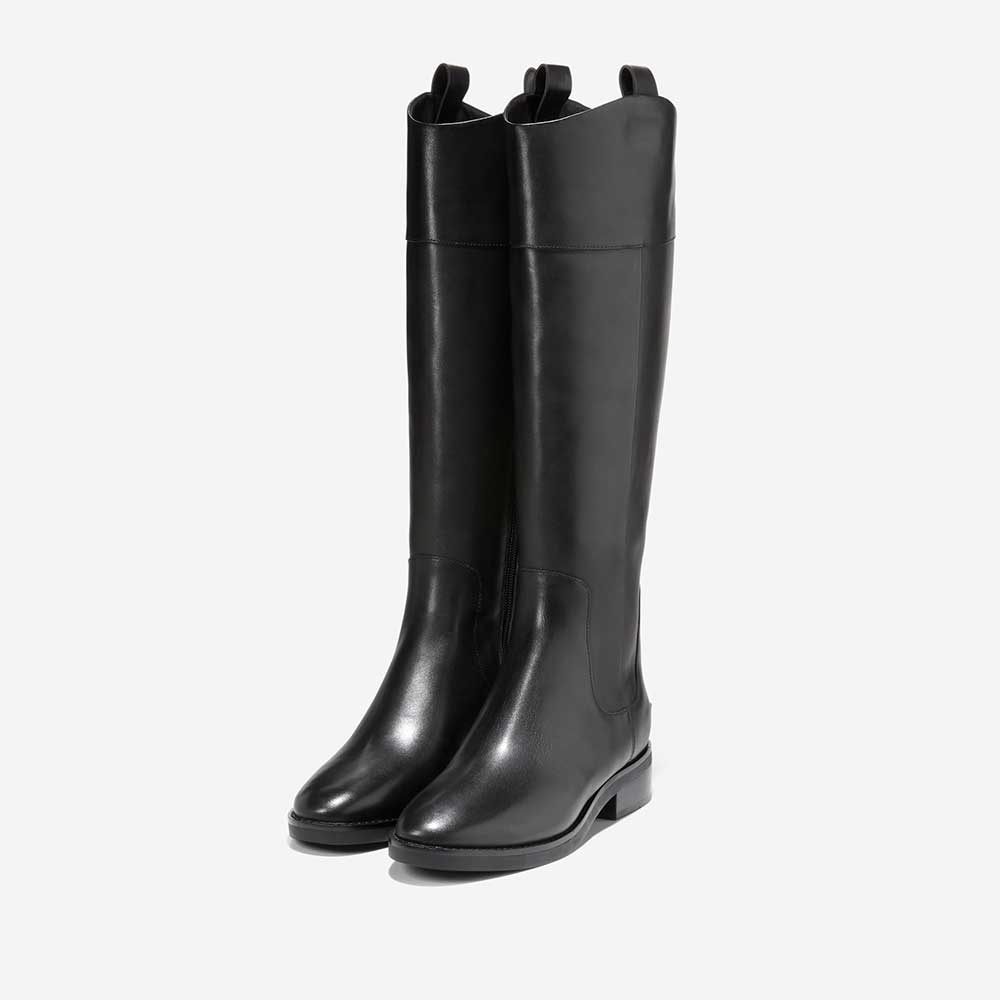 Black Vegan Leather Closed Toe Chunky Heel Knee High Boots