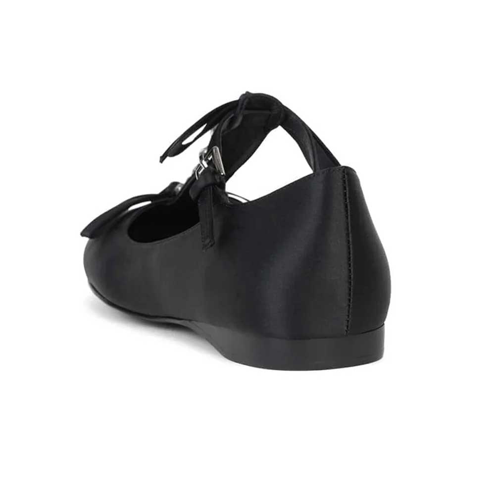 Black Satin Round Toe Rhinestone and Bow Decorative Mary Jane Flats