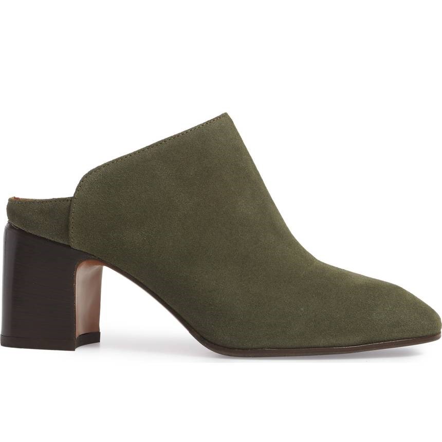 Women's Olive Round Toe Vegan Suede Block Heels Mules Shoes