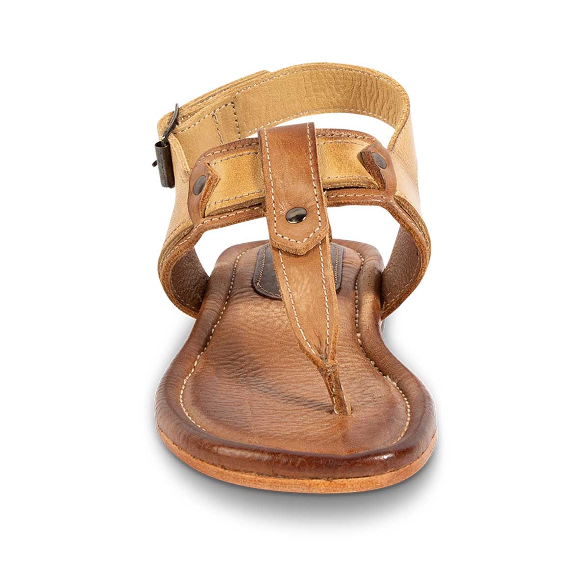 Tan Open Toe Summer Sandals Buckle Strap T-Strap Flat Beach Shoes