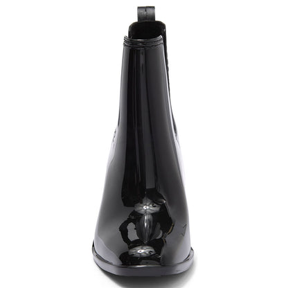 Black Closed Square Toe Chelsea Booties Block Heel Ankle Boots