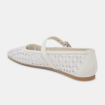 FSJ Casual White Sqaure Toe Cut-Out Ballet Flats with Straps