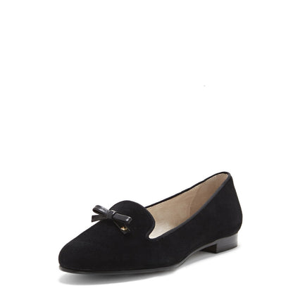 Black Vegan Suede Round Toe Flats Women's Loafers with Bow