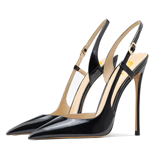 Women's Patent Leather Pointed Toe Commuting Slingback Black Pumps
