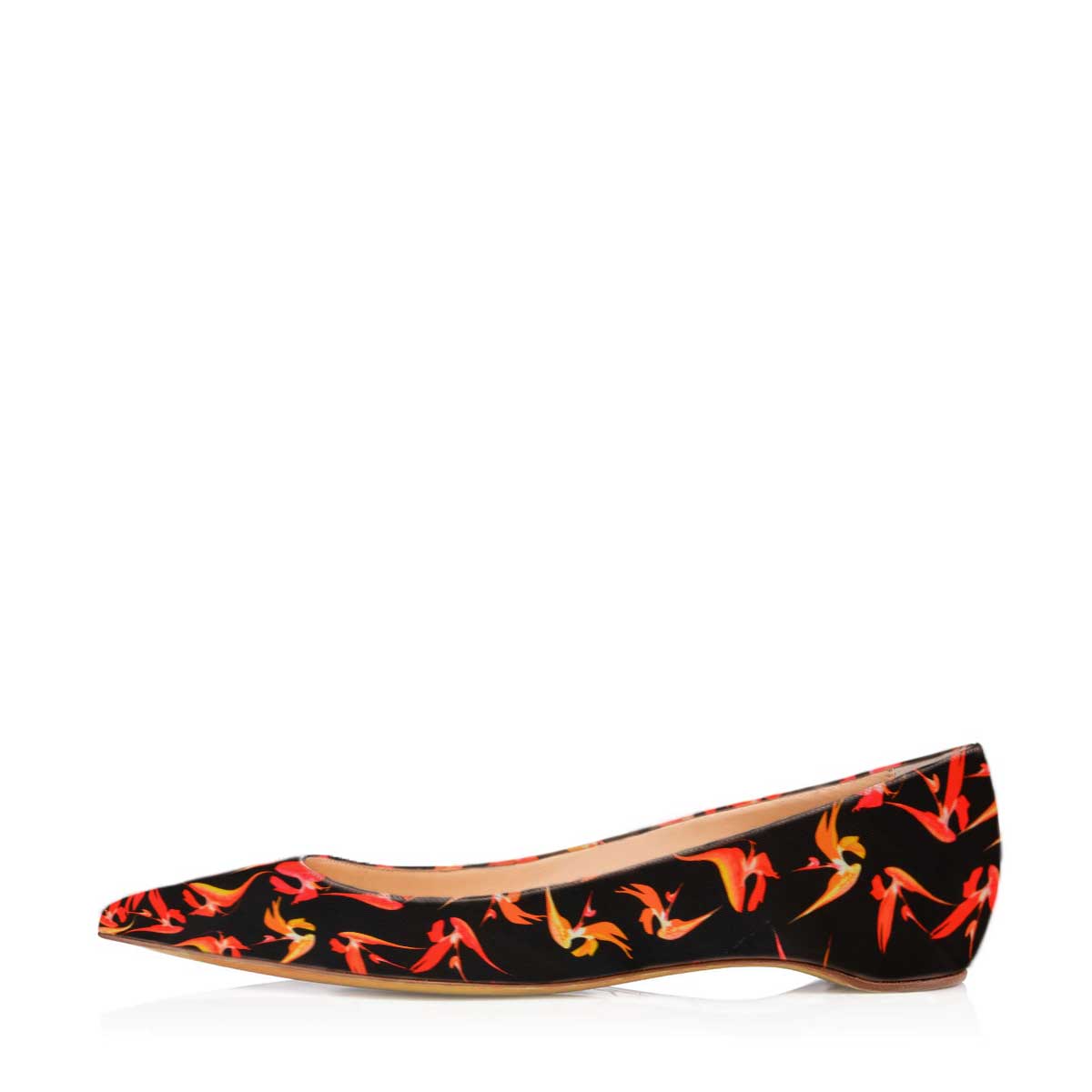 FSJ Women's Floral Print Pointed Toe Flats in Black