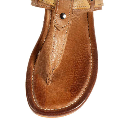 Tan Open Toe Summer Sandals Buckle Strap T-Strap Flat Beach Shoes