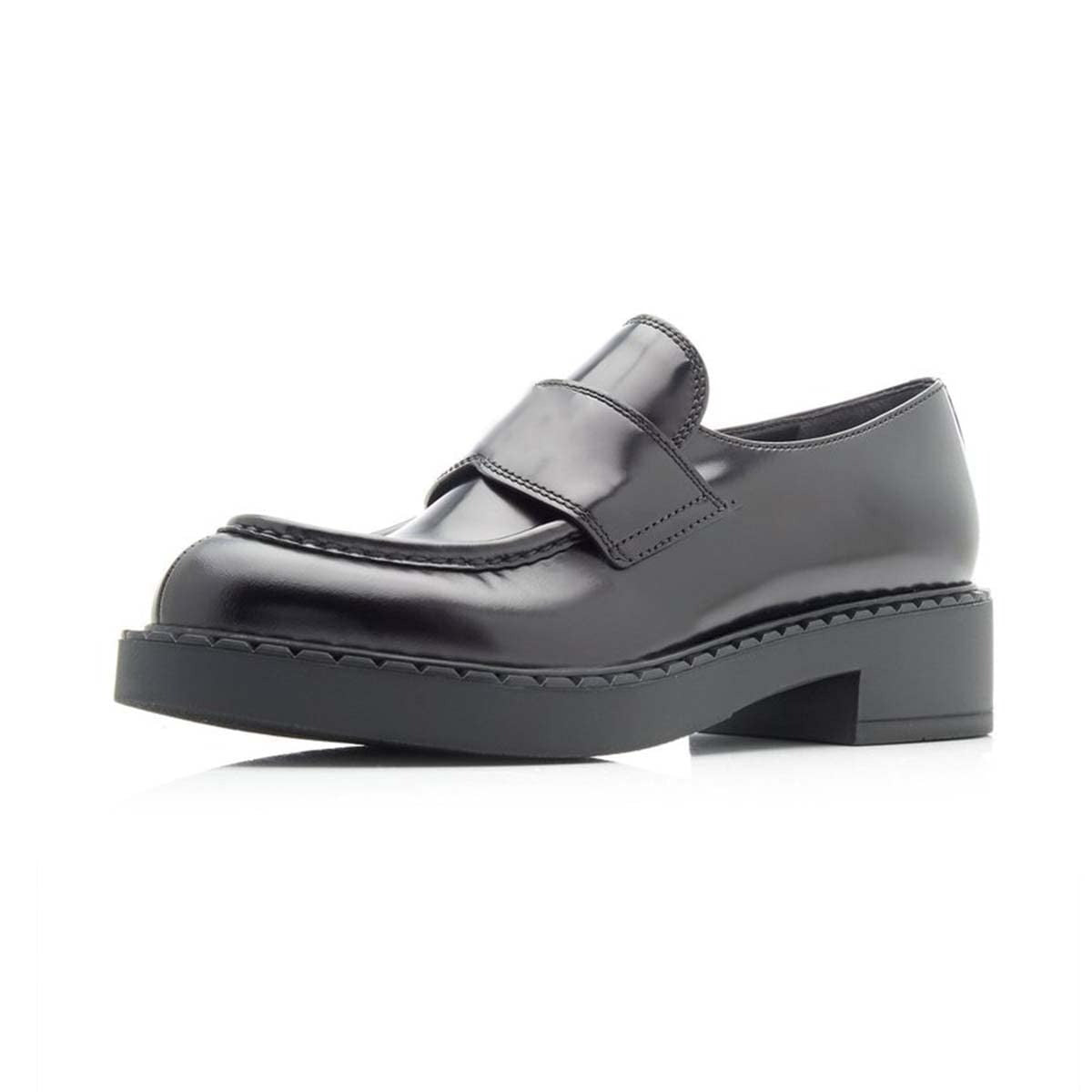 Black Round Toe Chunky Low Heel Business Platform Loafers