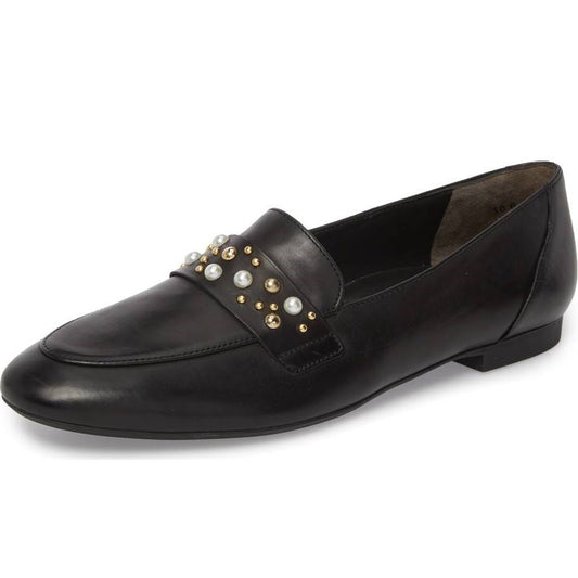 Classic Black Round Toe Studded Flats Women's Loafers