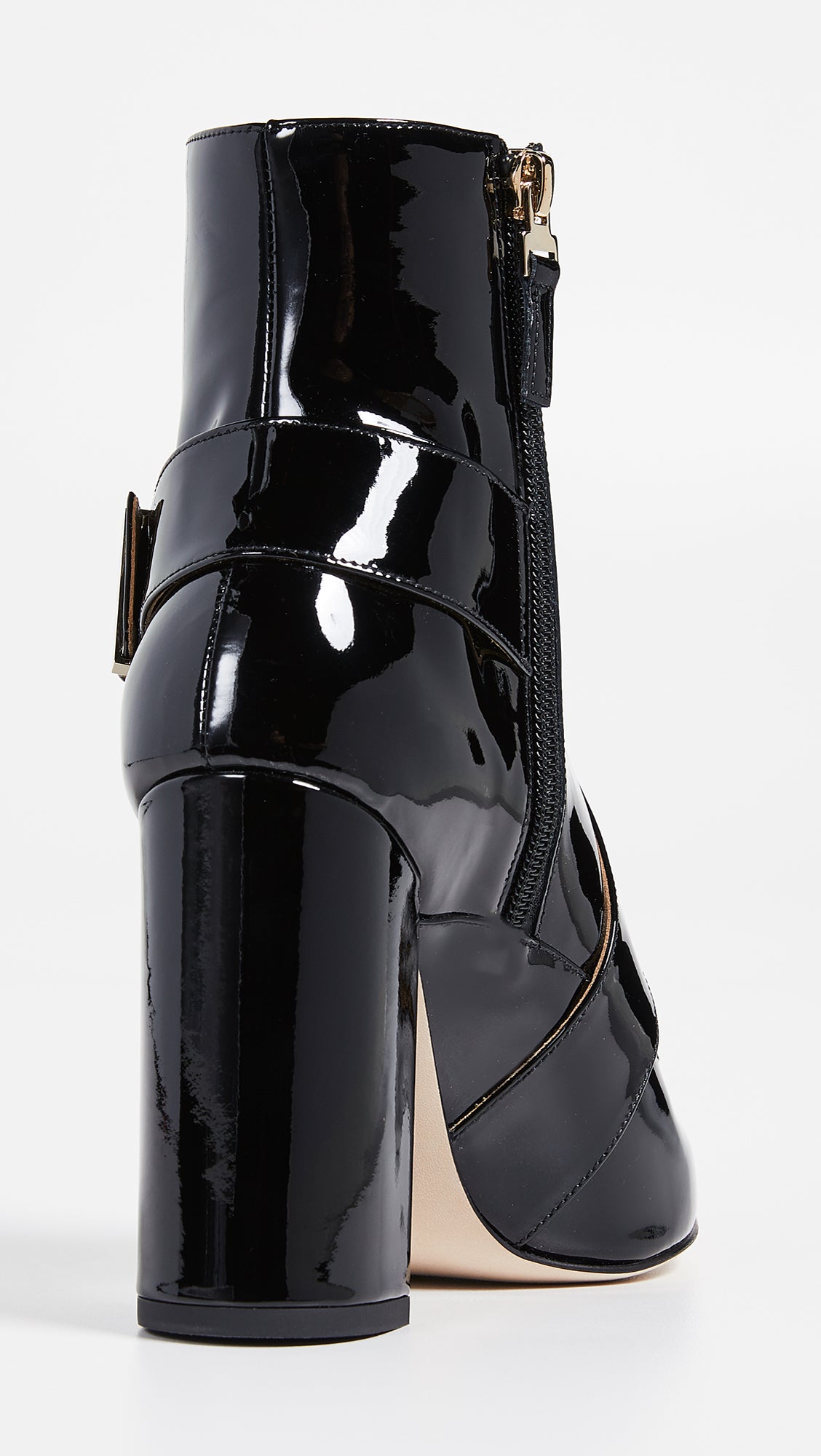 Black Patent Leather Buckle Strap Ankle Boots with Chunky Heels