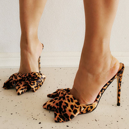 Women's Pointed Toe Heels Classic Leopard Print Stiletto Mules Shoes