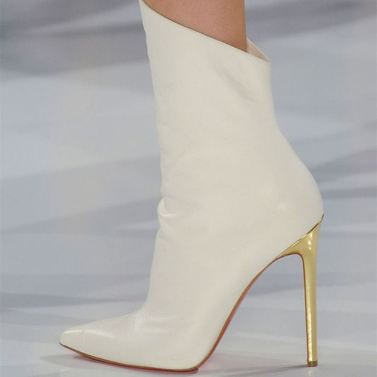 Women's Beige Pointed Toe Stiletto Heels Fashion Ankle Boots