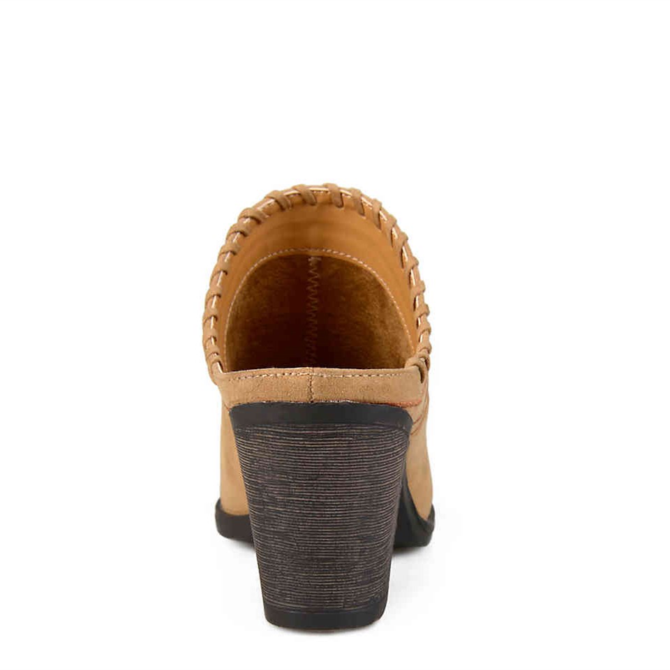 Women's Tan Vegan Suede Vintage Chunky Heels Mules Shoes