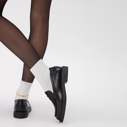 Classic Black Round Toe Slip On Flat Penny Loafers Women