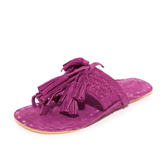 Women's Fuchsia Tassels Flats Vegan Suede Toe Ring Sandals