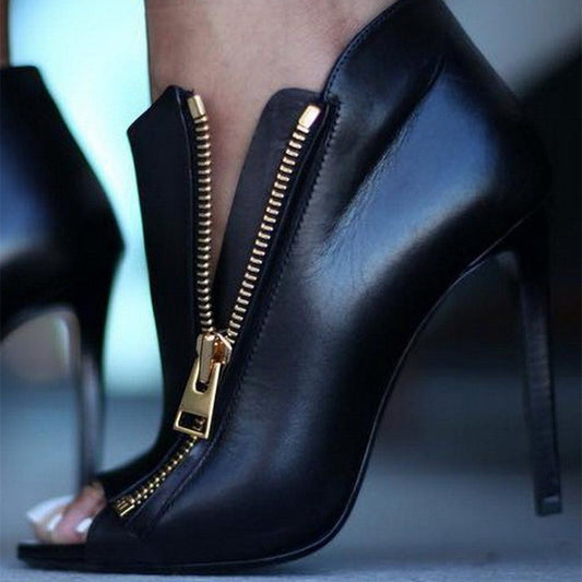 Black Side Zipper Peep Toe Booties Stiletto Heel Ankle Boots