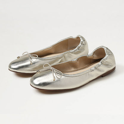 Champagne Metallic Shoes Elastic Top Line Round Toe Bow Ballet Flats