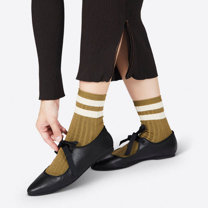 Black Vegan Leather Closed-Toe Lace-Up Comfy Ballet Flats