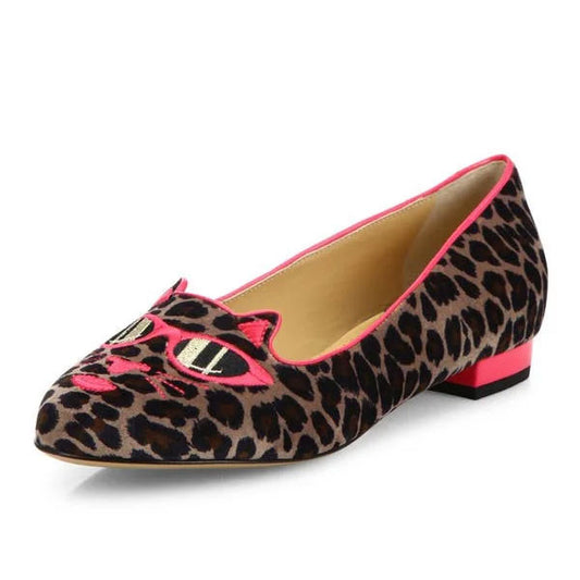 FSJ Fashion Barbie Kitty Pattern Slip On Leopard Flats
