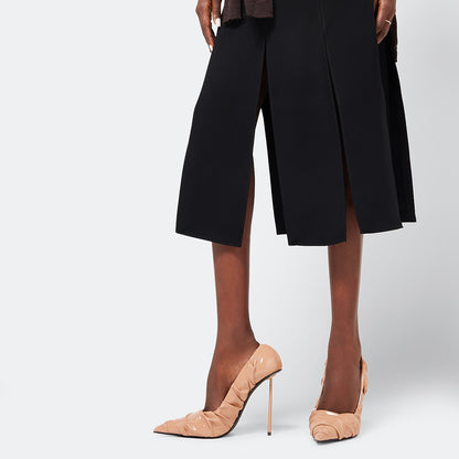 Women's Pointed Toe Nude Pumps Patent Leather Ruched Stiletto Heels