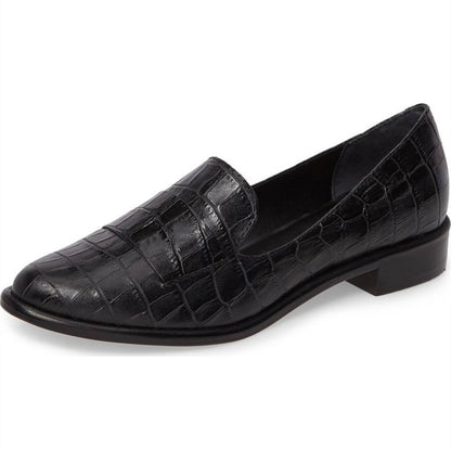 Black Croco Embossed Almond Toe Low-Heel Women's Loafers