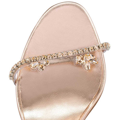 Gold Round Toe Stiletto Heel Rhinestone Bridal Slippers