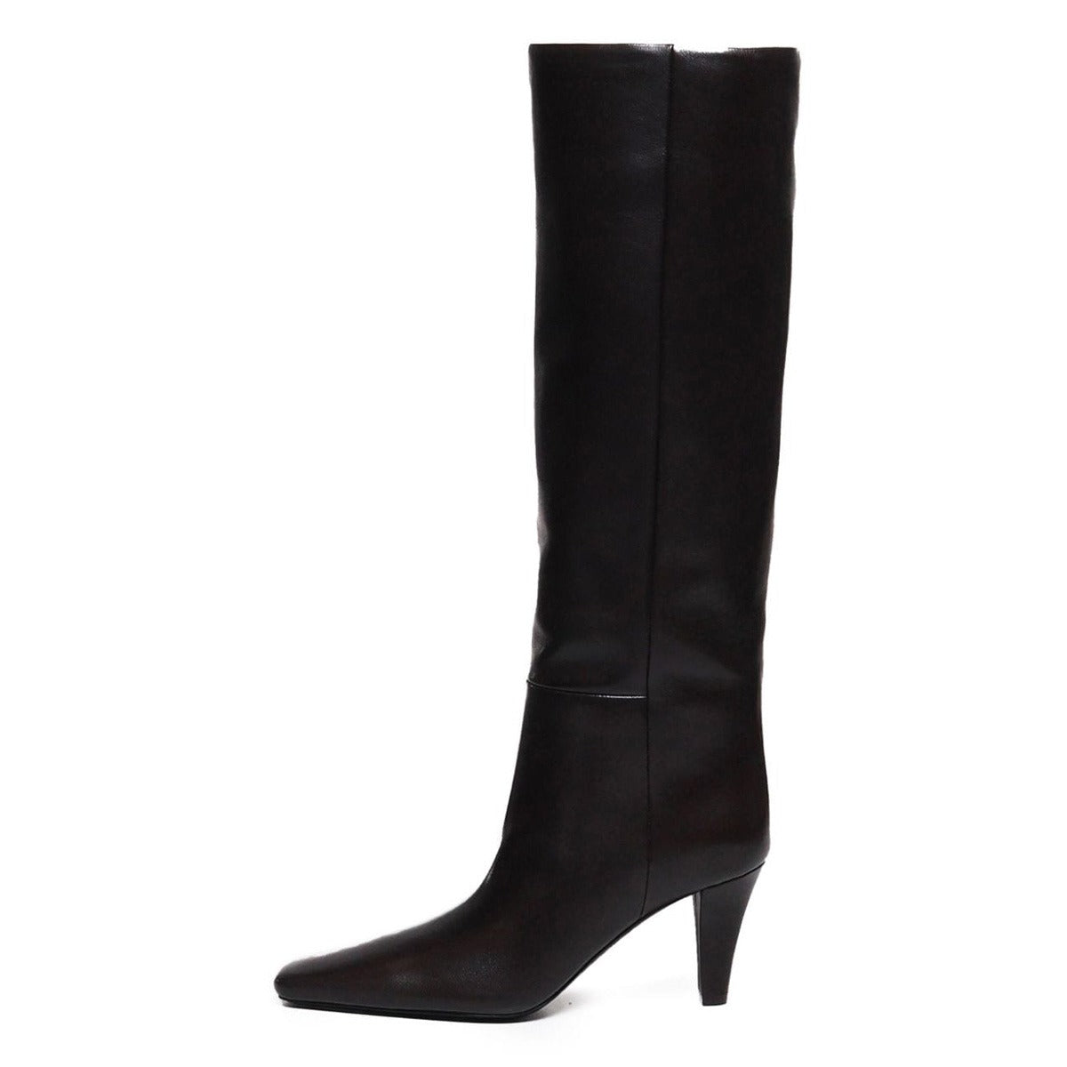 Simple Black Square Toe Cone Heel Vegan Leather Knee High Boots