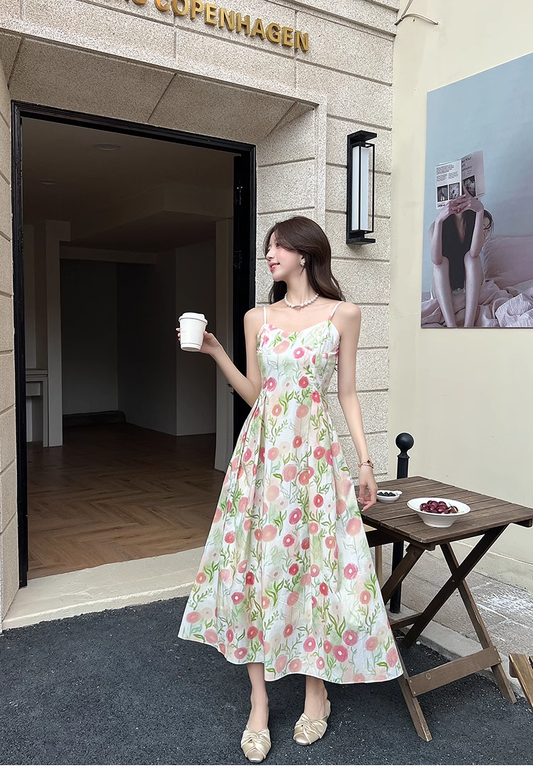 New Fashion Floral Design A-line Sleeveless Spaghetti Strap Dress TP3321