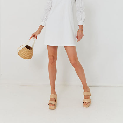 Women's Nude Open-Toe Braided Straps Block Heel Platform Mules