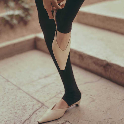 Beige Snip Toe Cone Heel Slip On Mules for Women