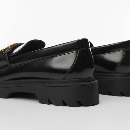 Black Patent Leather Round Toe Chunky Heel Slip-On Loafers