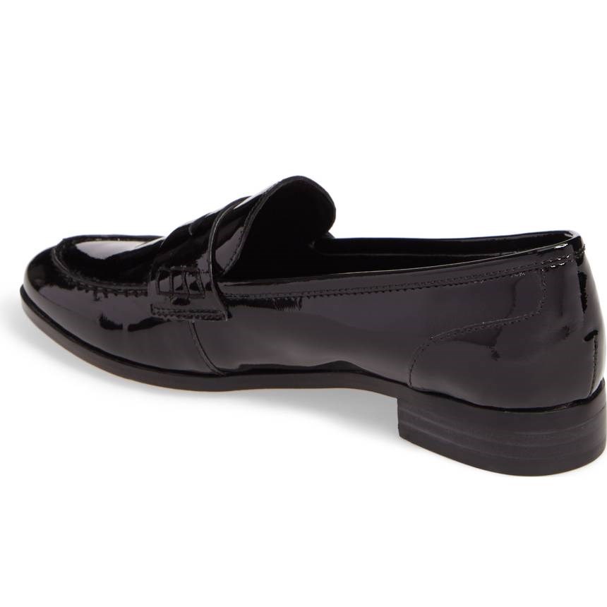 Black Patent Leather Round Toe Slip-On Flats Penny Loafers for Women