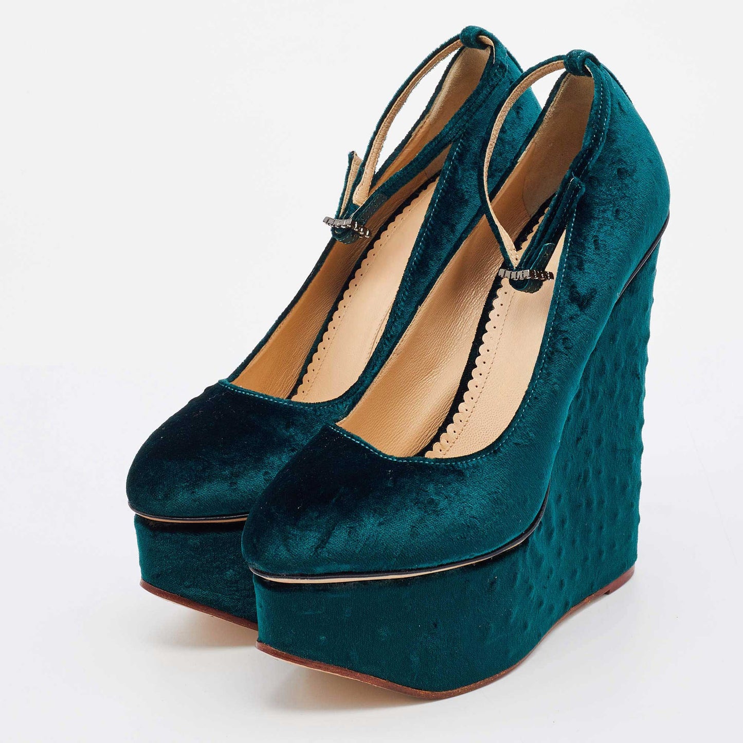 Women's Platform Wedge Heels Vintage Ankle Strap Pumps Velvet Shoes